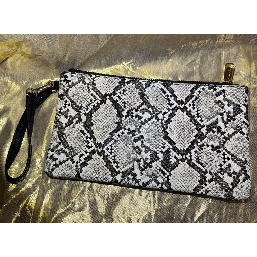 STEVE MADDEN Snake Print Wristlet Clutch Zip Pouch Inner Pockets Gold Hardware